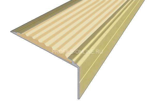 Алюминиевый угловой противоскользящий порог с резиновой вставкой 26х50 мм АУ-50-Анод золото-бежевый 3 м