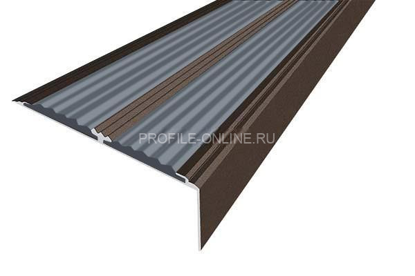 Алюминиевый противоскользящий угловой порог 70х22 мм с резиновыми вставками АУ-70-Анод коньяк-серый 3 м