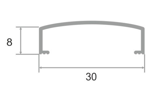 П-образный профиль алюминиевый 8х30 мм П-30 серебро глянец 2,7 м