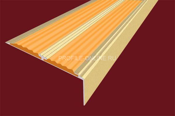 Алюминиевый противоскользящий угловой порог 70х22 мм с резиновыми вставками АУ-70-Анод золото-оранжевый 3 м