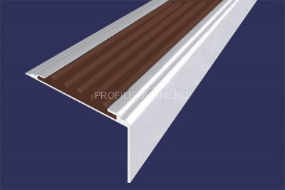 Алюминиевый угловой противоскользящий порог с резиновой вставкой 20х38 мм АУ-38-Анод серебро-коричневый 2,7 м