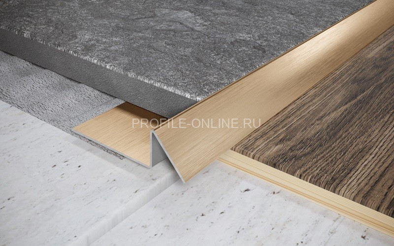 Закладной профиль из нержавеющей стали со скосом для плитки 12 мм FFS 12 GS золото сатинированное 270 см