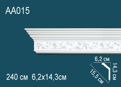 Потолочный плинтус с рисунком Перфект AA015 белый из полиуретана 143х155х62 мм 240 см