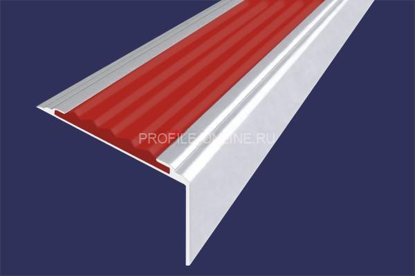 Алюминиевый угловой противоскользящий порог с резиновой вставкой 20х38 мм АУ-38-Анод серебро-красный 2,7 м
