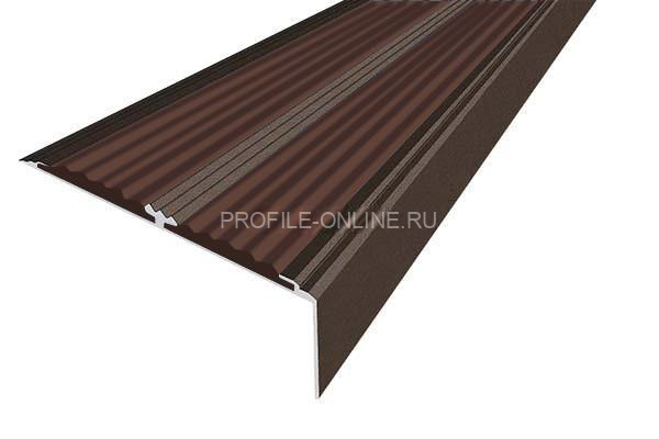 Алюминиевый противоскользящий угловой порог 70х22 мм с резиновыми вставками АУ-70-Анод коньяк-темно-коричневый 3 м