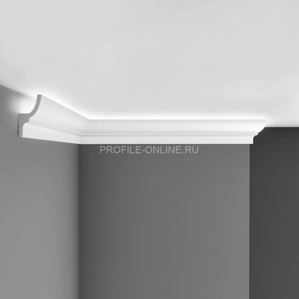 Декоративный плинтус потолочный гладкий Decomaster D501 Дюропрофиль 73х40х2000 мм белый под покраску