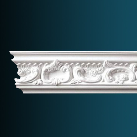 Гибкий потолочный плинтус с орнаментом Перфект AA201F белый из полиуретана 116х129х56 мм 230 см