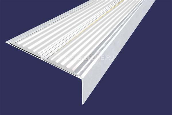 Алюминиевый противоскользящий угловой порог 70х22 мм с резиновыми вставками АУ-70-Анод серебро-белый 3 м