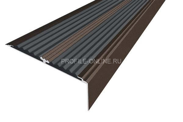Алюминиевый противоскользящий угловой порог 70х22 мм с резиновыми вставками АУ-70-Анод коньяк-черный 3 м