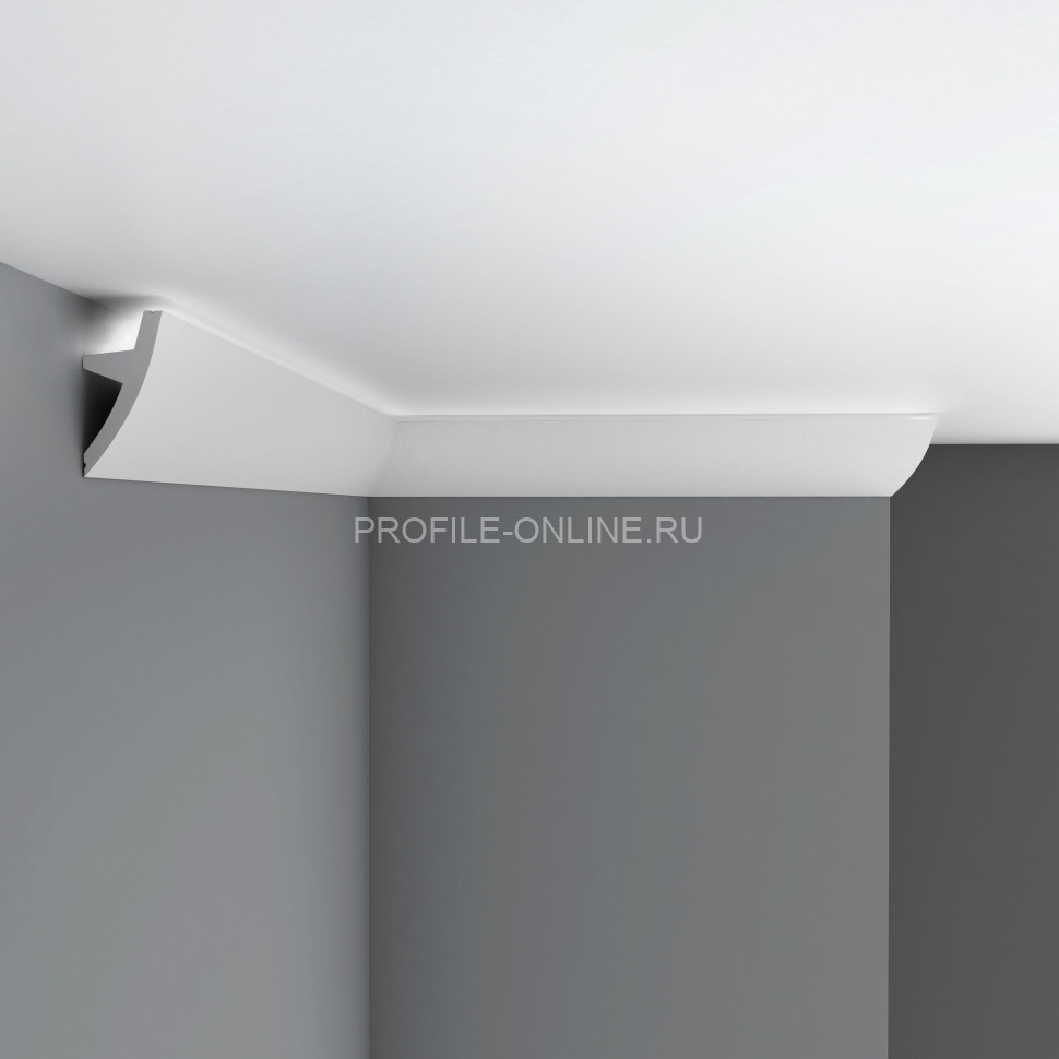 Декоративный плинтус потолочный гладкий Decomaster D502 Дюропрофиль 73х36х2000 мм белый под покраску