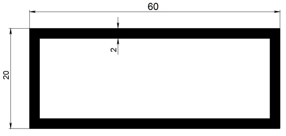 Алюминиевый бокс прямоугольный 20х60х2 мм 3 м