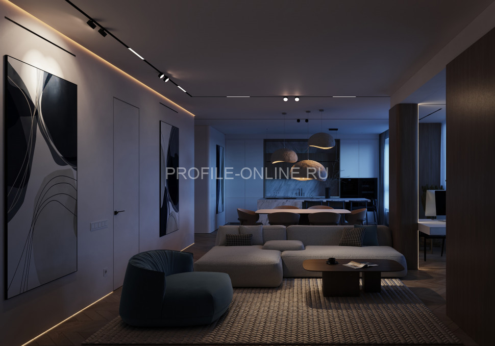 Теневой плинтус скрытого монтажа алюминиевый Decaro Engineering D001 под покраску с возможностью LED подсветки 2м