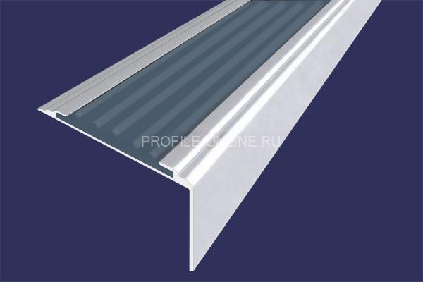 Алюминиевый угловой противоскользящий порог с резиновой вставкой 20х38 мм АУ-38-Анод серебро-серый 2,7 м