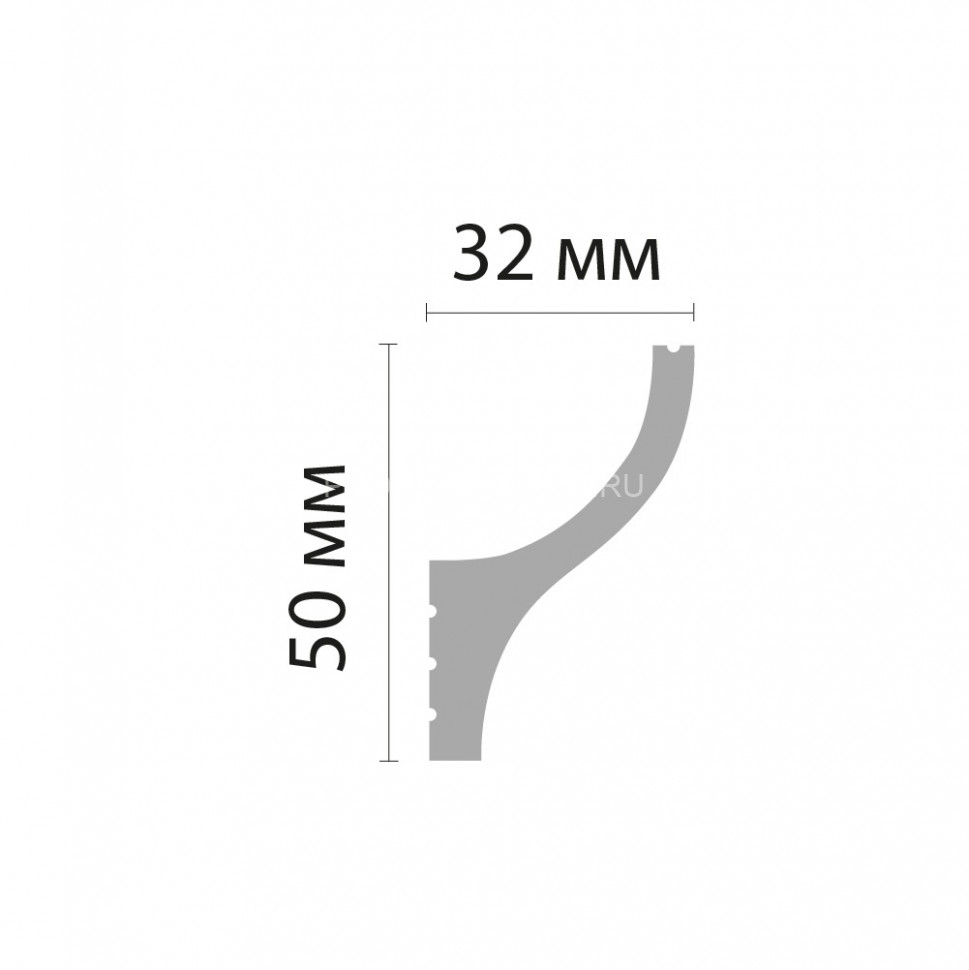Декоративный плинтус потолочный гладкий Decomaster D506 Дюропрофиль 50х32х2000 мм белый под покраску
