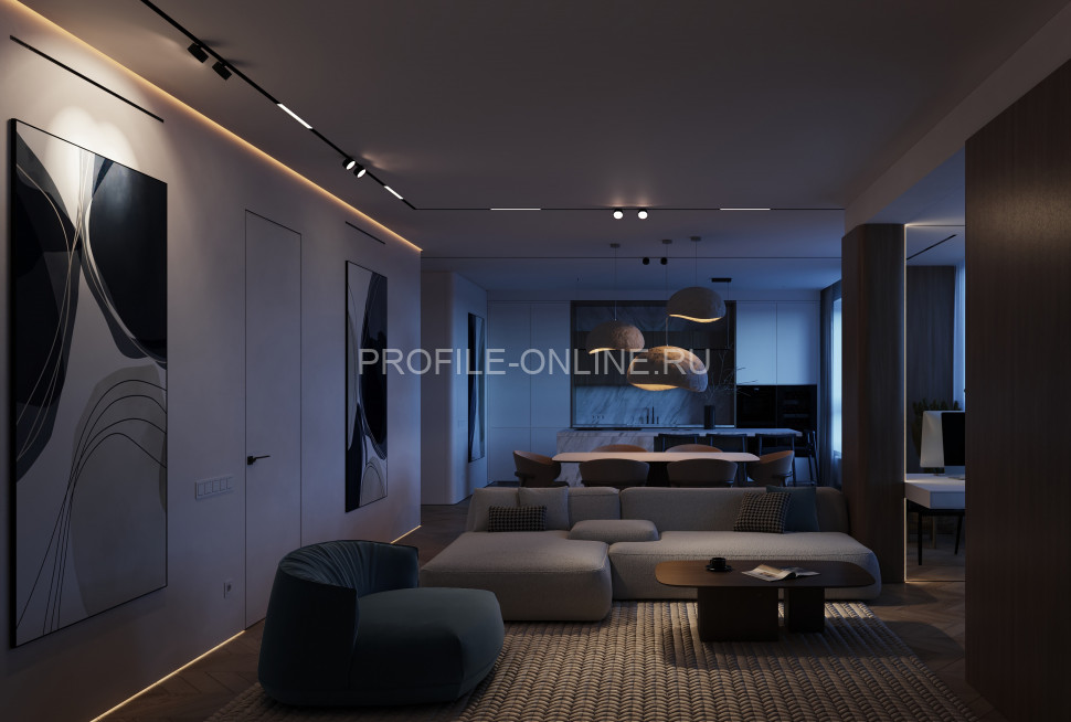 Теневой плинтус скрытого монтажа алюминиевый Decaro Engineering D001A Black черный с возможностью LED подсветки 2м