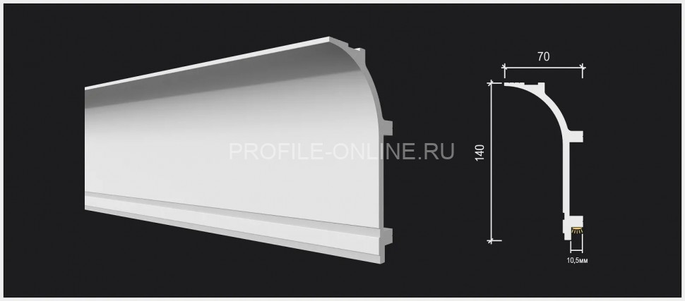 Декоративный плинтус для потолка 140х70 мм Decor-Dizayn DD520 полистирол белый, под покраску 2 м