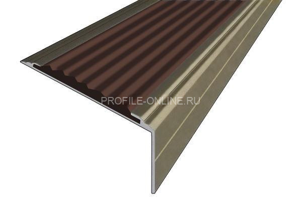 Алюминиевый угловой противоскользящий порог с резиновой вставкой 26х50 мм АУ-50-Анод шампань-темно-коричневый 3 м