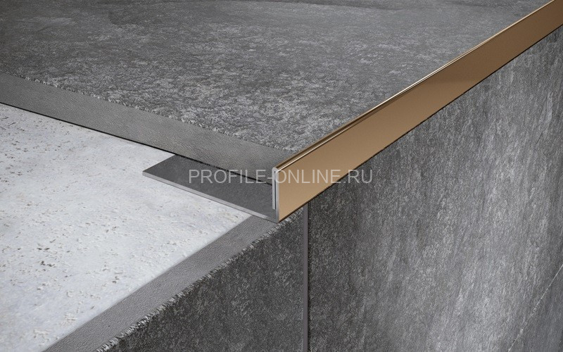 Нержавеющий L-образный профиль стальной 6 мм FG 6 GP золото полированное 270 см