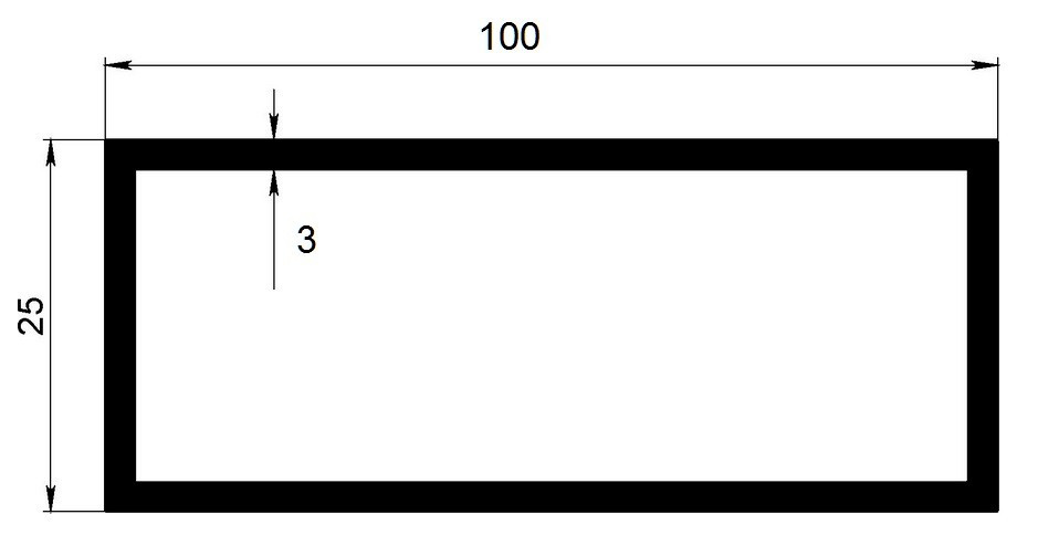 Алюминиевый бокс прямоугольный 25х100х3 мм 3 м