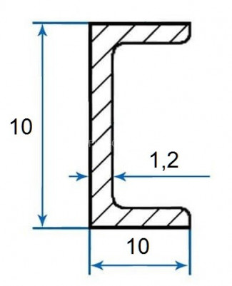 Алюминиевый П-профиль 10х10х10х1,2 мм 3м (швеллер)