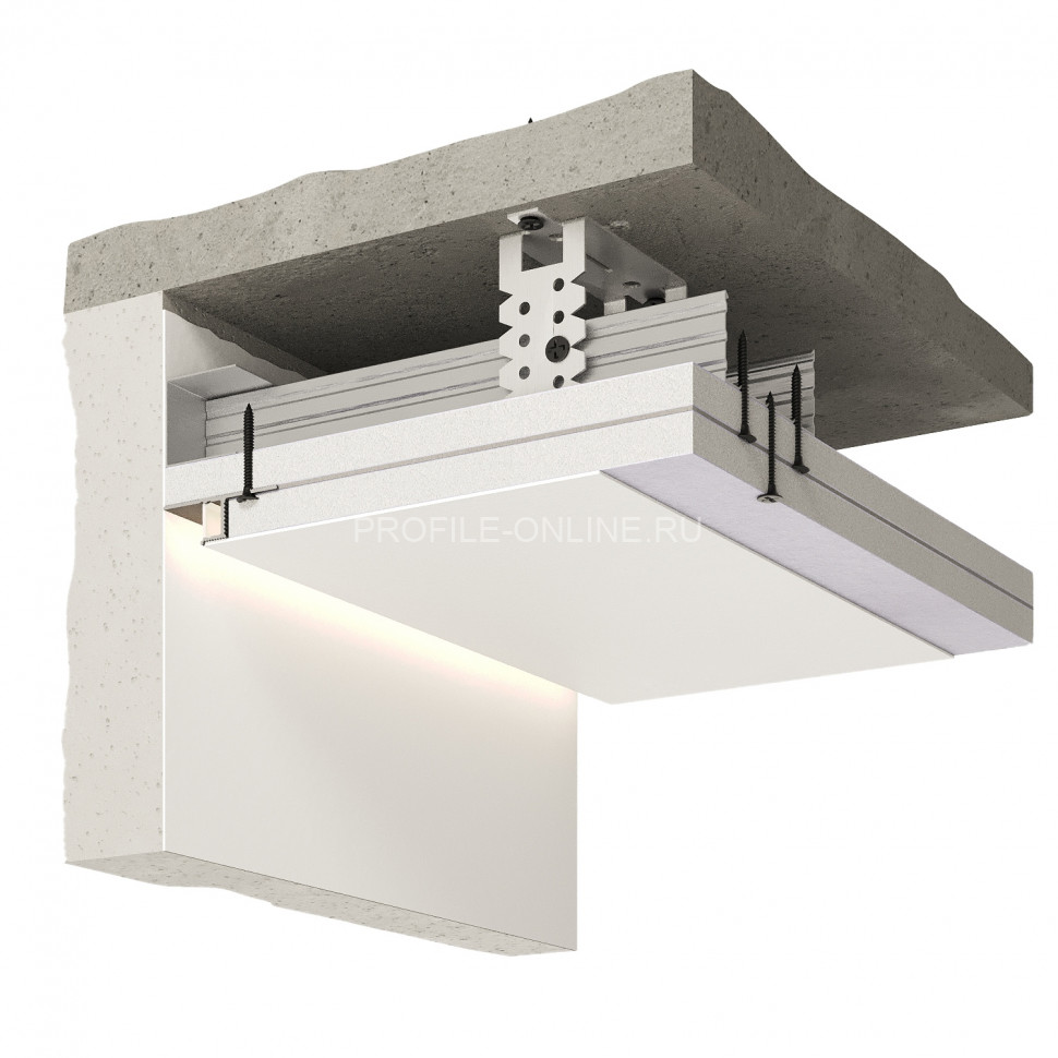 Теневой плинтус скрытого монтажа алюминиевый Decaro Engineering D002 под покраску с возможностью LED подсветки 2м