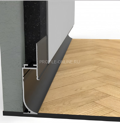 Теневой плинтус скрытого монтажа алюминиевый с LED подсветкой радиусный Диал ТП-70LEDR черный 3 м