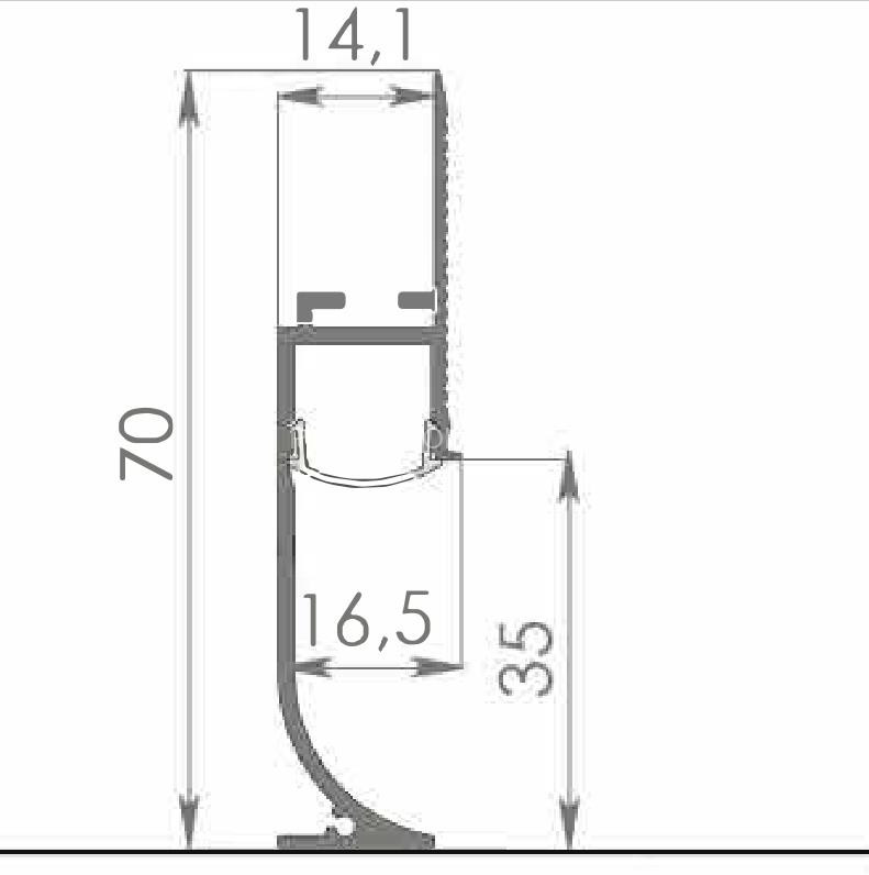 Теневой плинтус скрытого монтажа алюминиевый с LED подсветкой радиусный Диал ТП-70LEDR черный 3 м