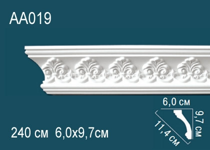 Потолочный плинтус с рисунком Перфект AA019 белый из полиуретана 97х114х60 мм 240 см