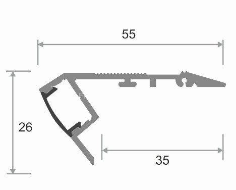 Алюминиевый светодиодный профиль 55х26 мм ПС-5528В серебро матовое 2,7 м