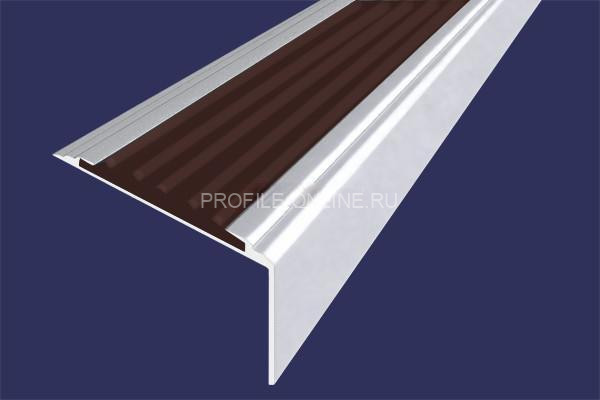 Алюминиевый угловой противоскользящий порог с резиновой вставкой 20х38 мм АУ-38-Анод серебро-темно-коричневый 2,7 м