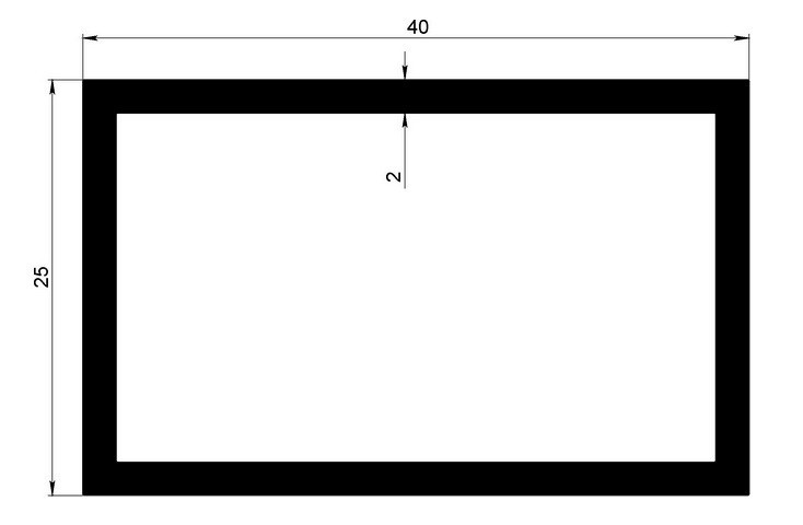 Алюминиевый бокс прямоугольный 25х40х2 мм 3 м