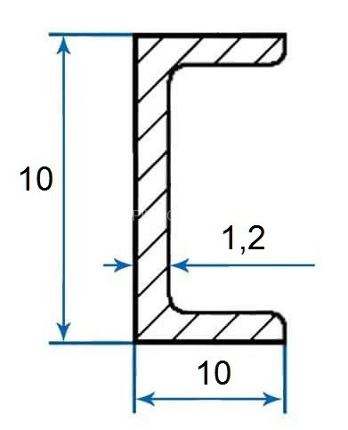 Алюминиевый П-профиль 10х10х10х1,2 мм серебро 3 м (швеллер)