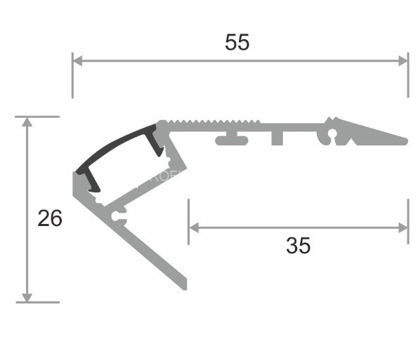 Алюминиевый светодиодный профиль 55х28 мм ПС-5528 серебро матовое 2,5 м