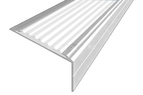 Алюминиевый угловой противоскользящий порог с резиновой вставкой 26х50 мм АУ-50-Анод серебро-белый 3 м