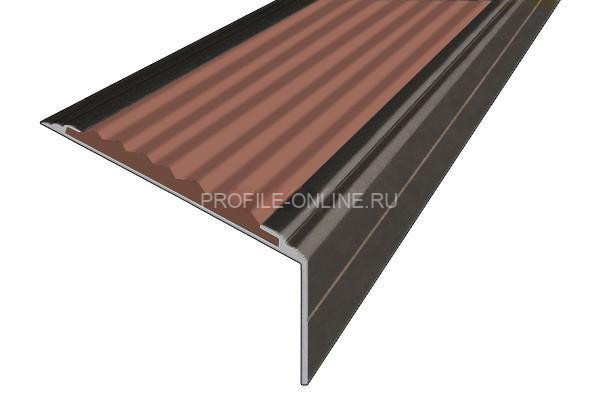 Алюминиевый угловой противоскользящий порог с резиновой вставкой 26х50 мм АУ-50-Анод коньяк-коричневый 3 м