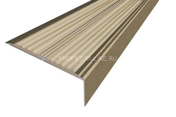 Алюминиевый противоскользящий угловой порог 70х22 мм с резиновыми вставками АУ-70-Анод шампань-бежевый 3 м