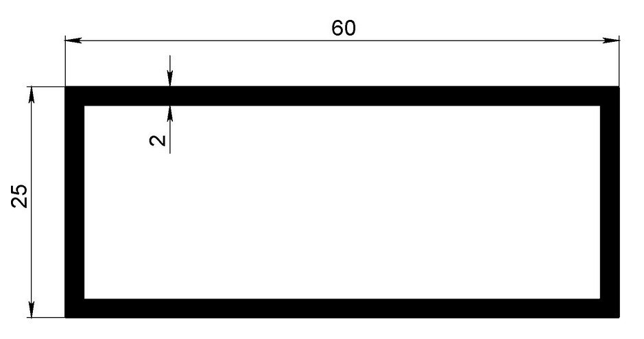 Алюминиевый бокс прямоугольный 25х60х2 мм 3 м
