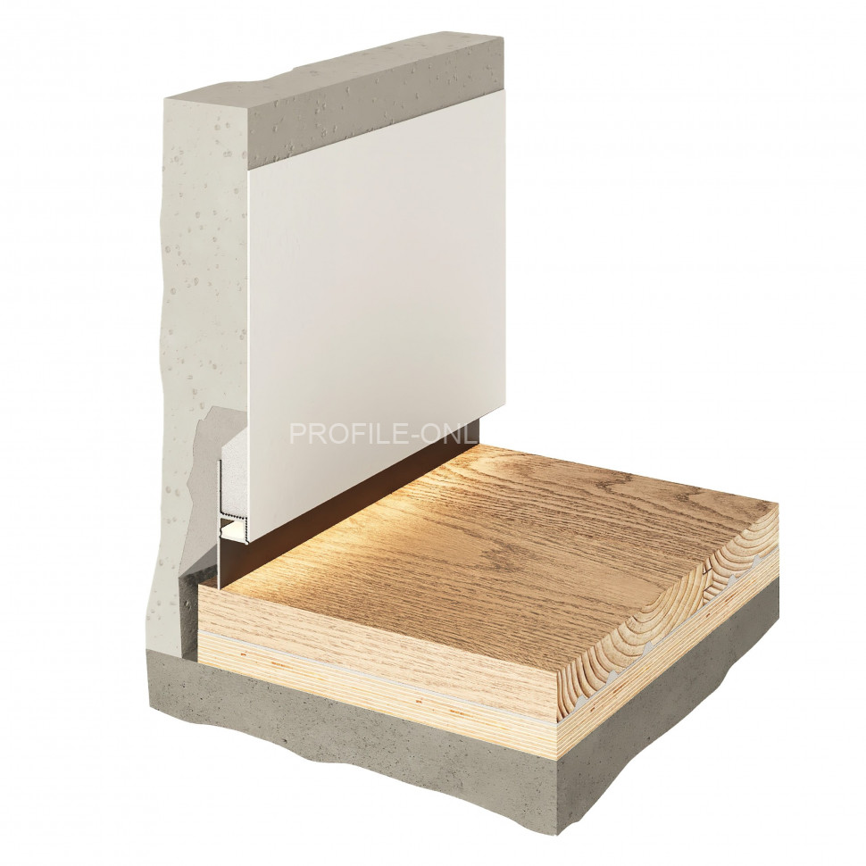 Теневой плинтус скрытого монтажа алюминиевый Decaro Engineering D003 под покраску с возможностью LED подсветки 2м