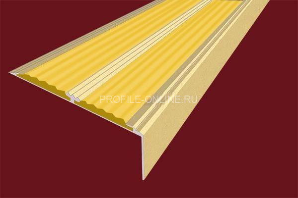 Алюминиевый противоскользящий угловой порог 70х22 мм с резиновыми вставками АУ-70-Анод золото-желтый 3 м