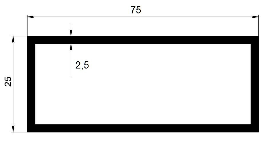 Алюминиевый бокс прямоугольный 25х75х2,5 мм 3 м