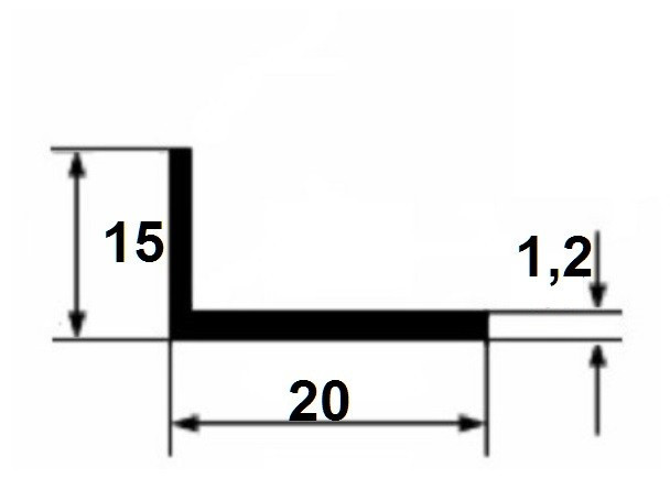 Уголок алюминиевый 15х20х1,2 мм разнополочный 3 м