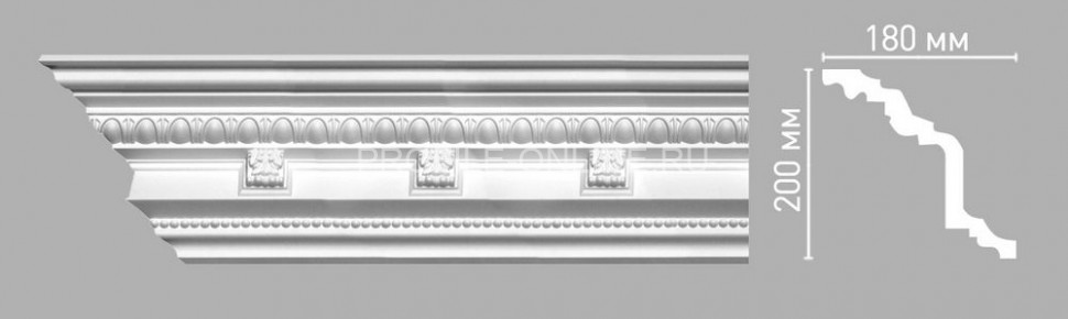 Плинтус потолочный с рисунком строгая классика DECOMASTER 95144 (200x180x2400) из полиуретана, белый под покраску