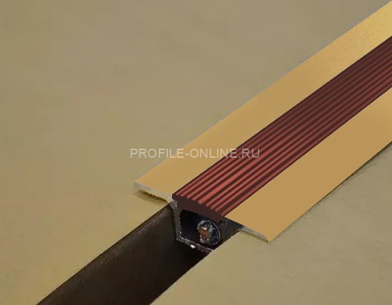 Алюминиевый порог одноуровневый 37 мм противоскользящий с кабель-каналом ПК-1 Золото КЕ (коричневая вставка) 2,7 м (упаковка 10 штук)